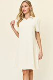 Take Full Size Texture Collared Neck Short Sleeve Dress DJPT