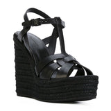 Brown Black PU Hemp Rope Slope And Waterproof Table High Heel Sandals Eaby High Quality Shoes