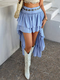 High-Low Ruched Layered Skirt DJPT