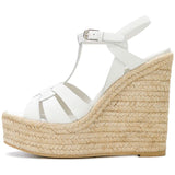 Brown Black PU Hemp Rope Slope And Waterproof Table High Heel Sandals Eaby High Quality Shoes