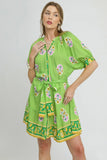 Floral Print Tie Waist Short Sleeve Dress DJPT