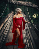 Women's Silk Cotton Pregnant Women Cross V-Neck Collar Tail Dress Photo Dress 1918 Maternity
