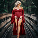 Women's Silk Cotton Pregnant Women Cross V-Neck Collar Tail Dress Photo Dress 1918 Maternity