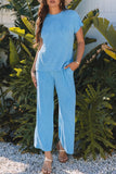 Knit Round Neck Top and Pants Casual Set DJPT