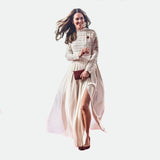 Women's Lace Splicing Korean Shemp Pregnant Women Floating 100-Fold Dress Long Sleeves Open Fork Photography Dress 1941 Maternity