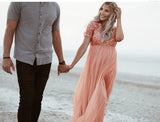Women's Sequining Netɴ Pregnant Women's Flying Solid Color Dress Short Sleeve Round Collar Photo Dress 1944 Maternity