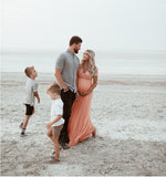 Women's Sequining Netɴ Pregnant Women's Flying Solid Color Dress Short Sleeve Round Collar Photo Dress 1944 Maternity
