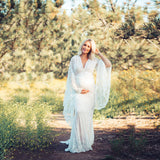 White Sexy Deep V Collar Horn Sleeve Lace Perspective Tight Tail Dress 1943 Maternity