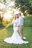 Women Lace Leak Shoulder Short Sleeves Drag Skirt Pregnant Women Shooting Double Dress Dress Dress 1951 Maternity