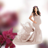 Women's Silk Cotton With Chiffon Pregnant Women Floating Tail Fluttering Sleeves Photography Dress 1869 Maternity