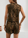 Print Tie Front Tank and Shorts Denim Set DJPT