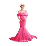 Women's Lace Pregnant Women Tailing Short-Sleeved Dress Photo Flying Sleeve Dress 1862 Maternity