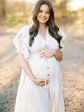 White Deep V Neck Button Down Boho Beach Bikini Cover Up Dress Party Photoshoot Maternity Dress Maternity