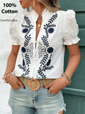 Frill Notched Short Sleeve Blouse DJPT