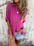 Size Casual Button Down Short Sleeve Loose Shirt Plus Size DJPT