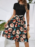 Print Short Sleeve A-Line Dress DJPT