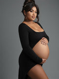 Black Ruffle Cut Out Crop Side Slit Irregular Bodycon Photoshoot Maternity Maxi Dress Maternity