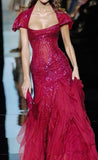 Sheath Strapless Burgundy Floor-length Chiffon Long Evening Dress Prom Dresses SD2059 HZ0628