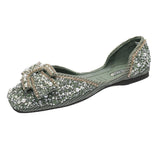 And Summer 2025 Korean Version Of The Sleek Diamond Ins New Sweet Pearl Comfortable Flat Sole Bean Shoes DJPT