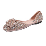 And Summer 2025 Korean Version Of The Sleek Diamond Ins New Sweet Pearl Comfortable Flat Sole Bean Shoes DJPT