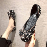 And Summer 2025 Korean Version Of The Sleek Diamond Ins New Sweet Pearl Comfortable Flat Sole Bean Shoes DJPT