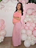 Mesh Patchwork Off Shoulder Ruched Cut Out Bodycon Elegant Cocktail Party Maternity Baby Shower Maxi Dress Maternity