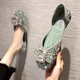 And Summer 2025 Korean Version Of The Sleek Diamond Ins New Sweet Pearl Comfortable Flat Sole Bean Shoes DJPT