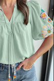 Tie Neck Short Sleeve Blouse DJPT