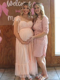 Light Pink Polka Dot Bow Ruffle Falbala Tie-Shoulder A-line Tulle Princess Dress Maxi Dress Maternity
