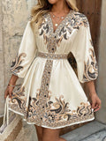 V-Neck Balloon Sleeve Mini Dress DJPT