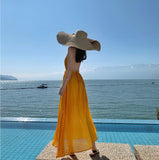Holiday Super Fairy Chiffon Dress Showing Thin Yellow Sexy Big Dew Back Sanya Bali Tourist Beach Dress