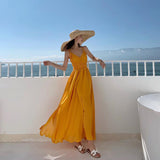 Holiday Super Fairy Chiffon Dress Showing Thin Yellow Sexy Big Dew Back Sanya Bali Tourist Beach Dress