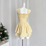 A line Strapless Sleeveless Yellow Floral Holiday Dresses Beach Dress Birthday Outfits SD289