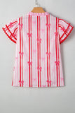 Trim Ruffled Sleeve Striped Printed Blouse DJPT