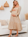 Chiffon Floral Print Ruffle High Waist Boutique Holiday Sweet Maternity Maxi Dress Maternity