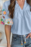 Tie Neck Short Sleeve Blouse DJPT