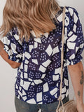 Print Frilled Puff Sleeve V Neck Blouse DJPT