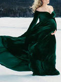 Off Shoulder Pleuche Mermaid Photoshoot Baby Shower Maternity Maxi Dress Maternity