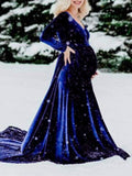 Off Shoulder Pleuche Mermaid Photoshoot Baby Shower Maternity Maxi Dress Maternity