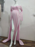 Women's Silk Cotton Pregnant Women Cross V-Neck Collar Tail Dress Photo Dress 1918 Maternity