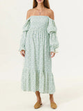 Ruffle Ruched High Waist Puff Sleeve Cute Photoshoot Maternity Maxi Dress Maternity