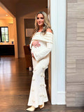 White Off Shoulder 3D Flowers Backless Bodycon Mermaid Cocktail Party Gowns Bandage Photoshoot Maternity Maxi Dress Maternity