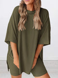 Size Oversized Slit Round Neck Top and Shorts Lounge Set Plus Size DJPT