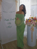 Mesh Patchwork Ruched Off Shoulder Cut Out Elegant Cocktail Party Gown Sheer Maternity Photoshoot Baby Shower Maxi Dress Maternity