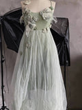 A line Spaghetti Straps Floral Green Prom Dresses Birthday Dress For Women SD247