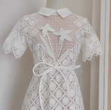 A line Short Sleeves White Lace Party Dress Holiday Birthday Dresses For Women SD365