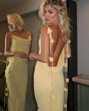 Mermaid Spaghetti Straps Floor Length Floral Yellow Evening Dress Prom Dresses SD2046 HZ0628