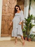 Chiffon Floral Print Ruffle High Waist Boutique Holiday Sweet Maternity Maxi Dress Maternity