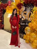 Off Shoulder Long Sleeve Slit Bodycon Solid Baby Shower Party Evening Gown Maternity Maxi Dress Maternity