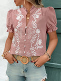 Frill Notched Short Sleeve Blouse DJPT
